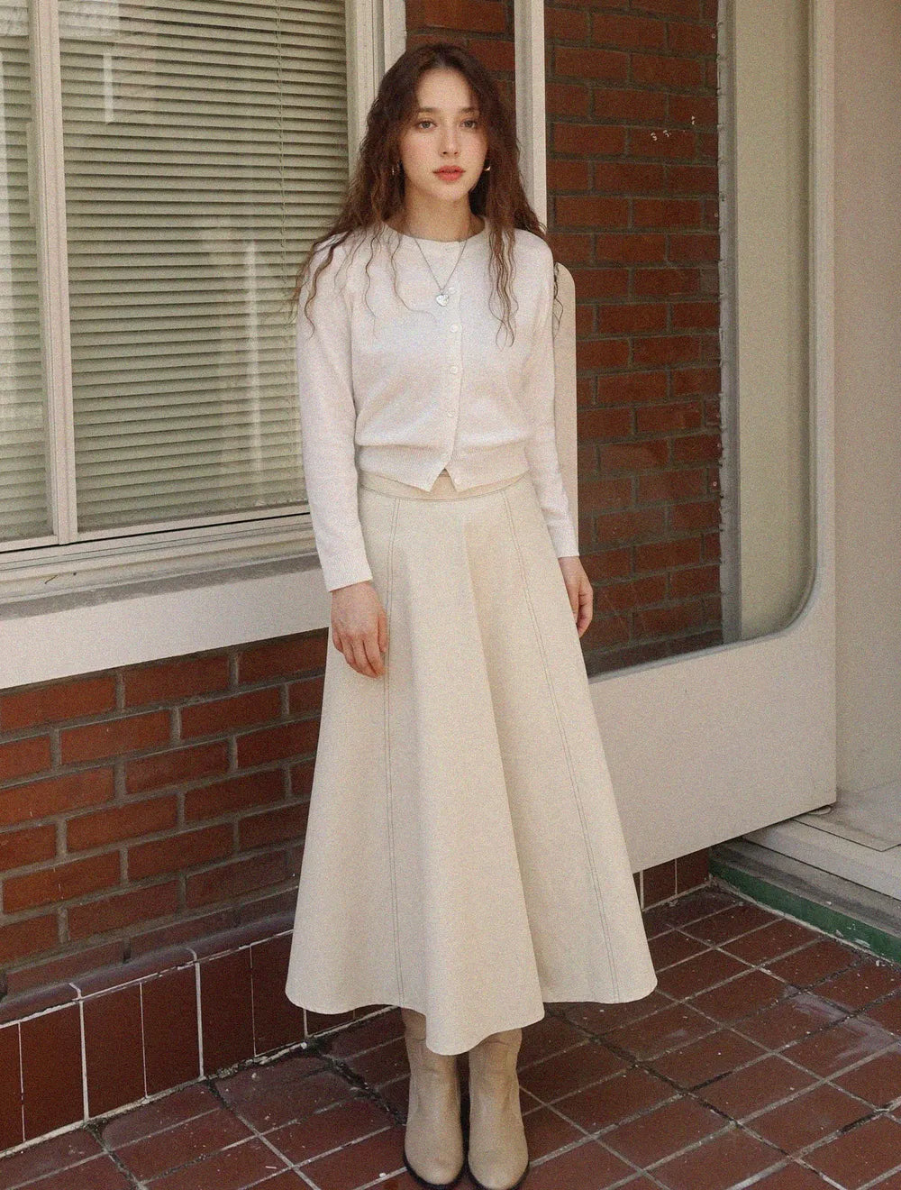 PREMIERE AMOUR-Day Off A-Line Long Skirt - Beige